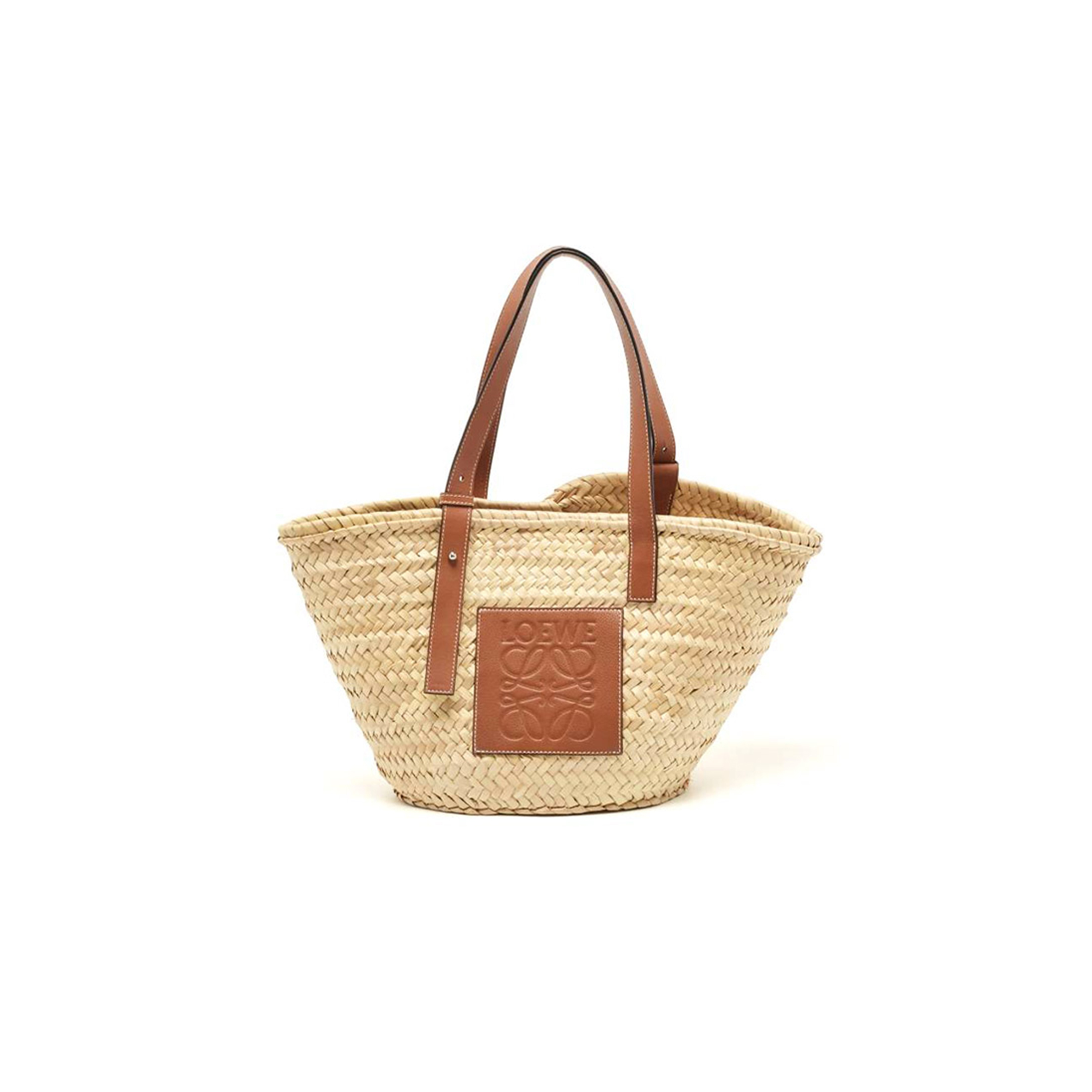 L0ew* brown natural palm leaf and leather medium basket tote (44*26*13.5cm)